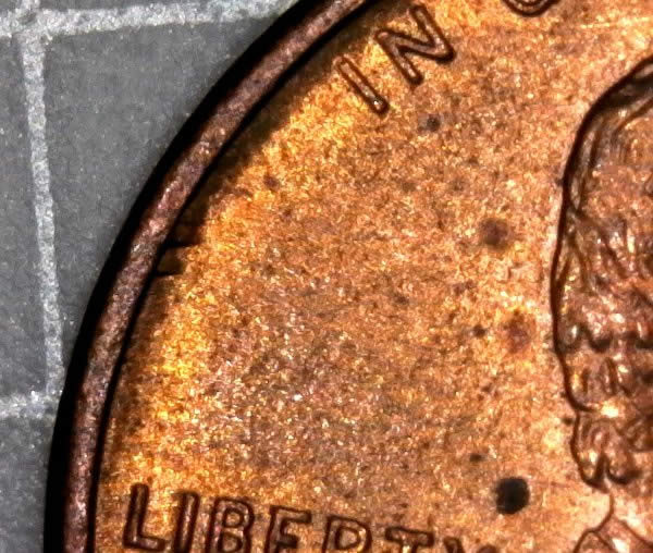 1993-P-Lincoln-Cent-With-Retained-Interior-Die-Break,-And-Die-Dents